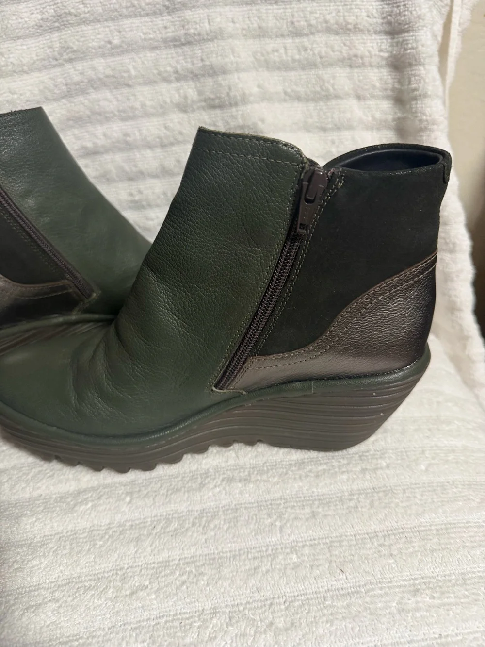 Fly London Women Leather Ankle Boots Olive Green Size 41 US 10